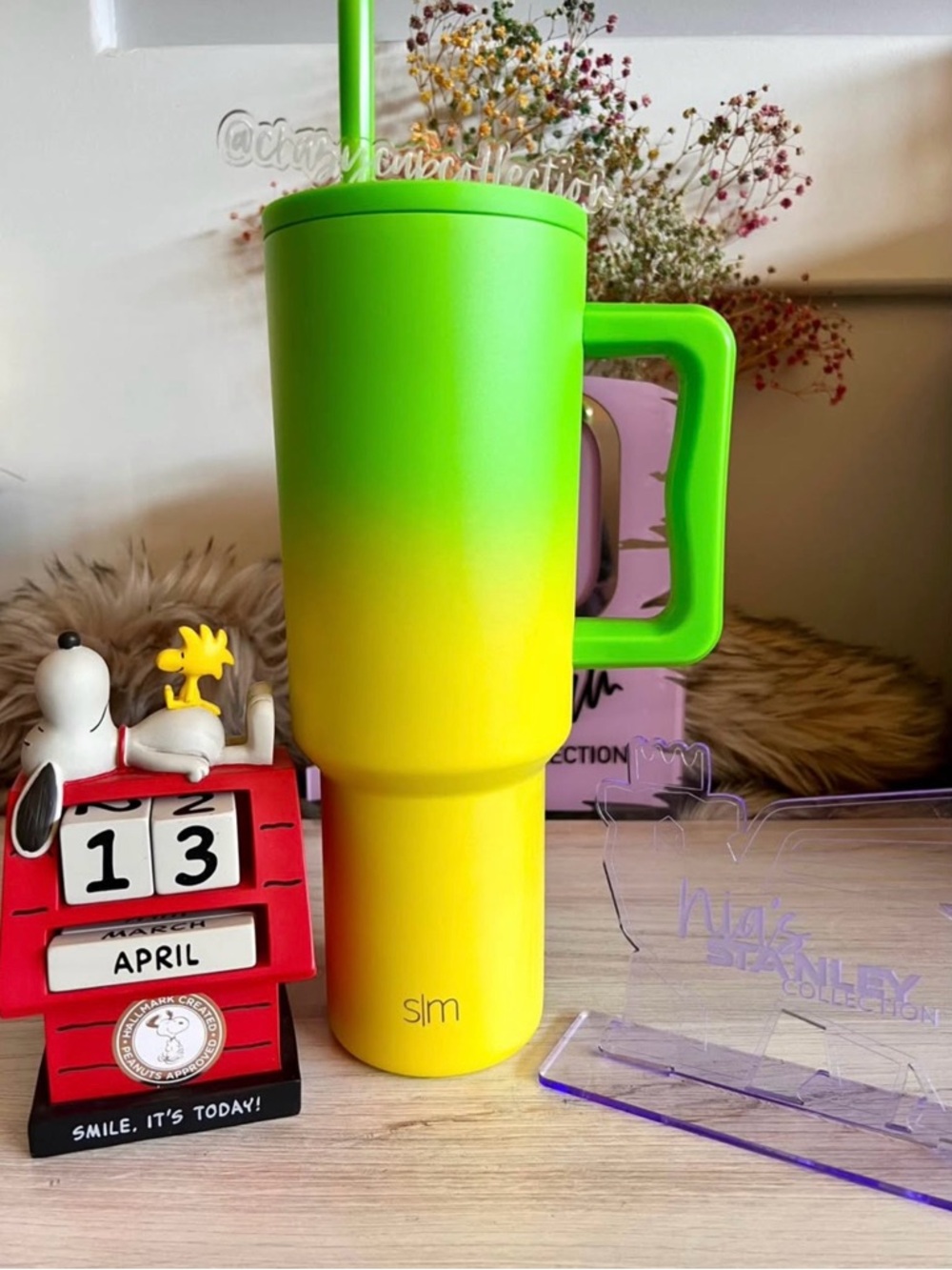 Slim 30oz Ombre Green to Yellow Travel Mug with Handle
